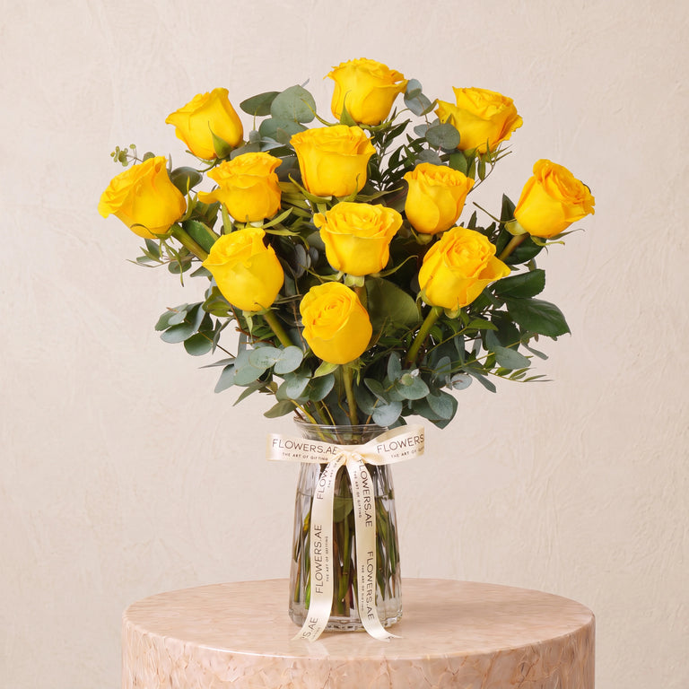 12 Yellow Roses Vase