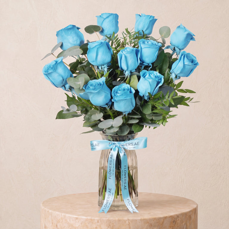 12 Tiffany Blue Roses Vase