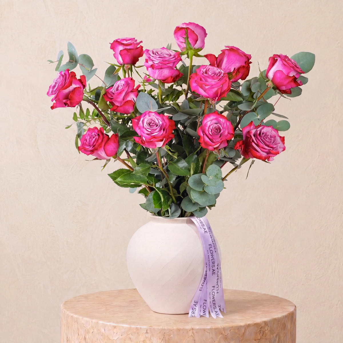 12 Purple Roses Vase