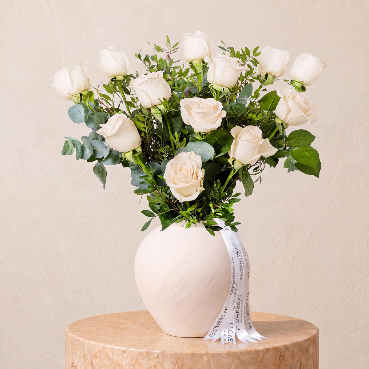 12 White Roses Vase