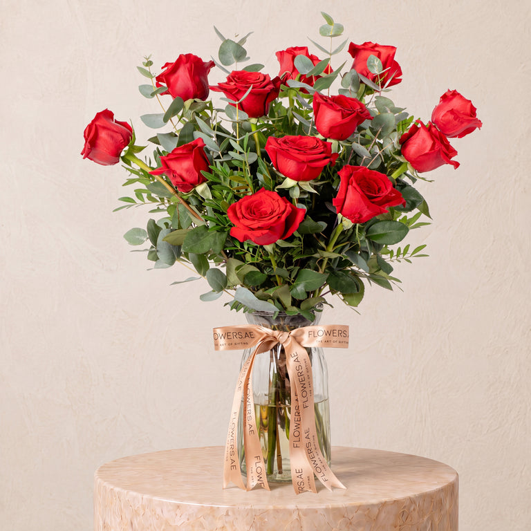 12 Red Roses Vase