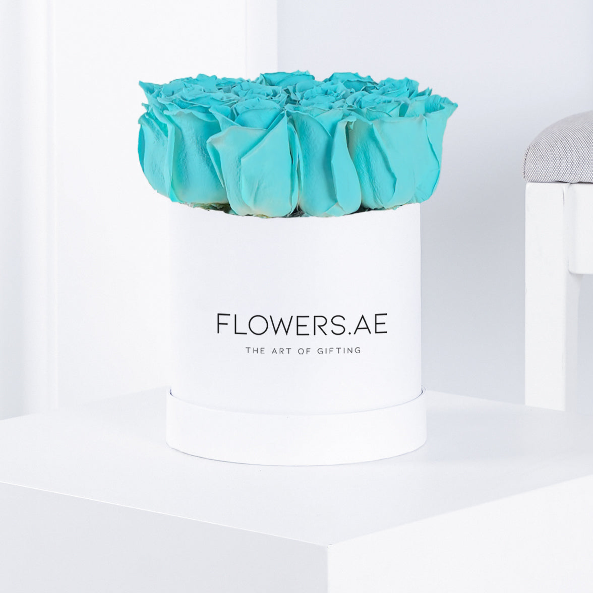 Petite Blue Roses Hatbox Free SameDay Delivery to all Emirates