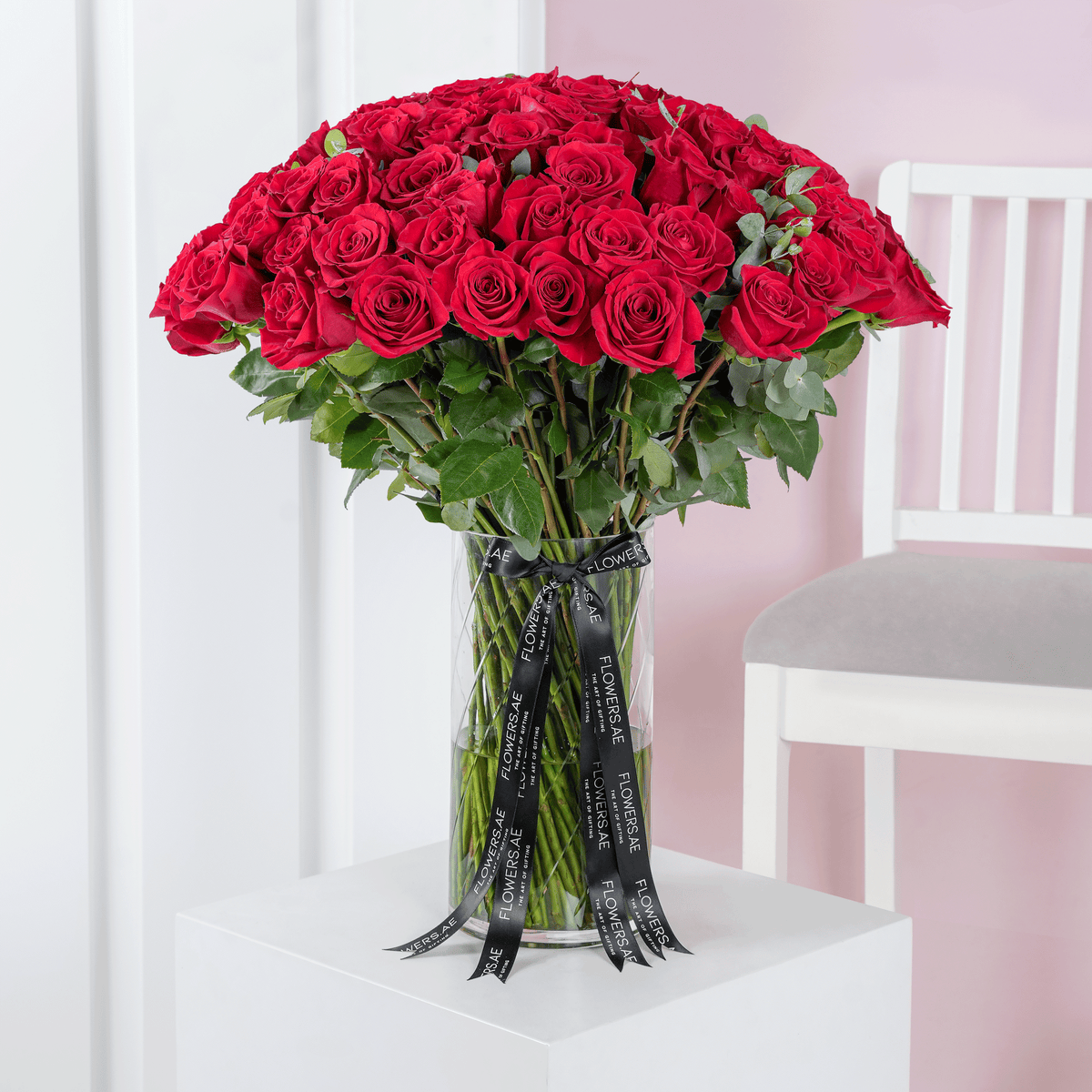 50 Red Roses - Vase | Free Same-Day Delivery to all Emirates - Flowers.ae