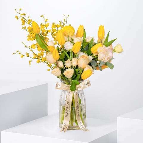 Sunrise Tulips Glass Vase