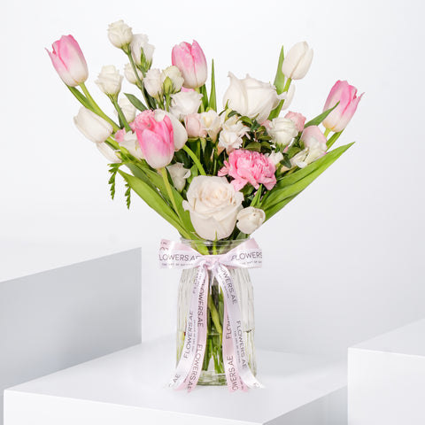 Pastel Tulips Glass Vase