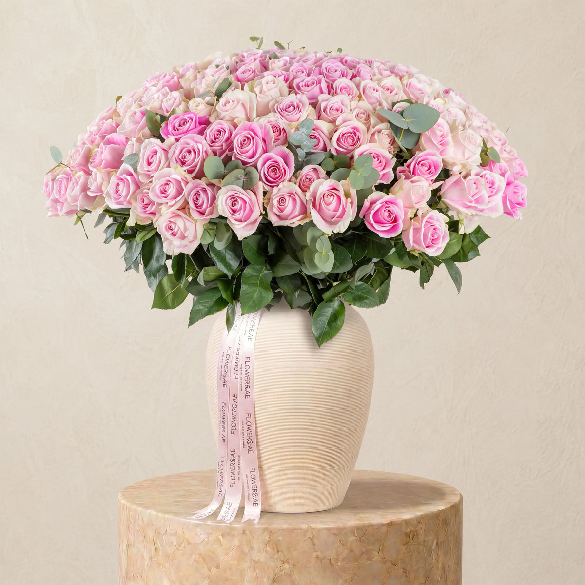 200 Pink Roses  Vase