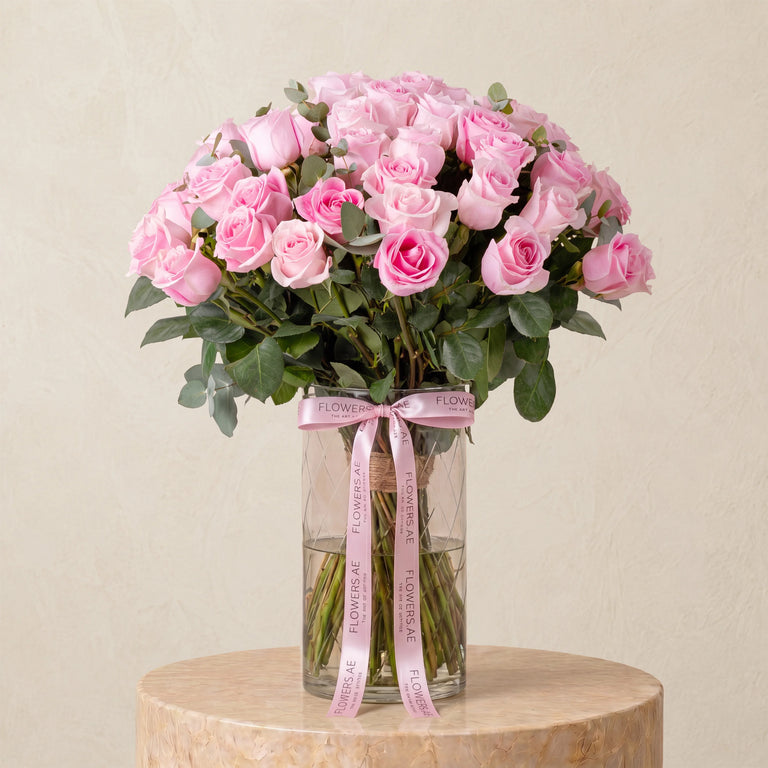 50 Pink Roses Vase