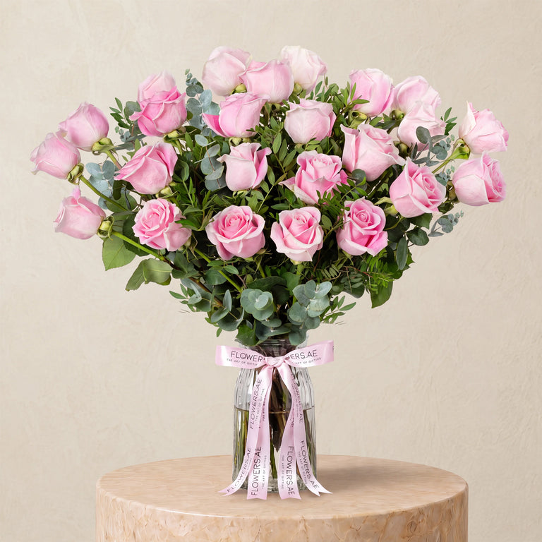 25 Pink Roses Vase