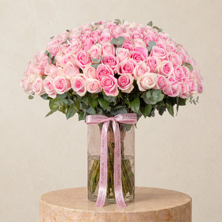 200 Pink Roses  Vase