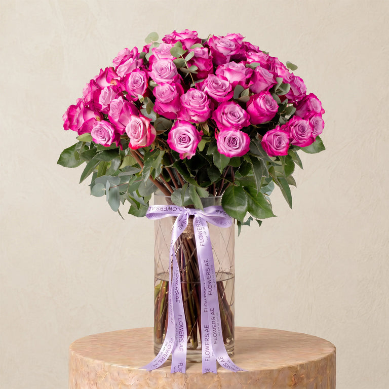 50 Purple Roses Vase