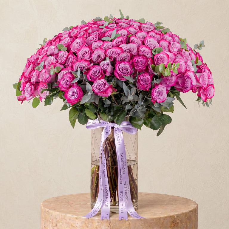 200 Purple Roses Vase