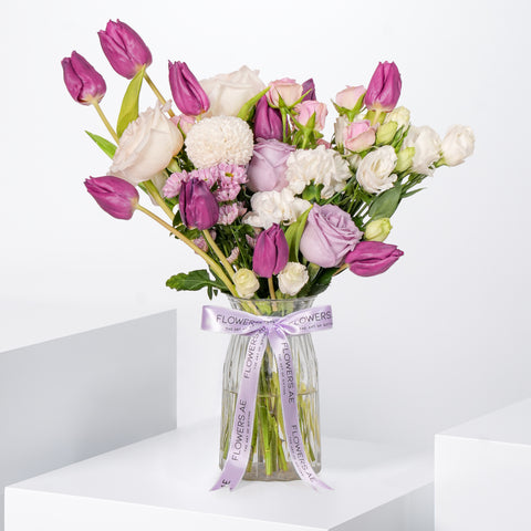Soft Purple Tulips Glass Vase