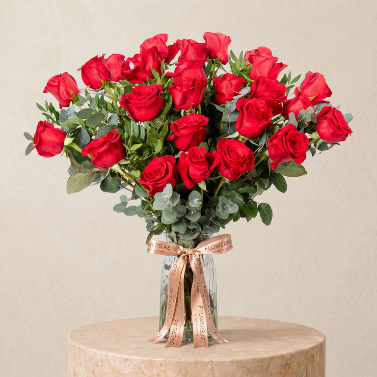 25 Red Roses Vase