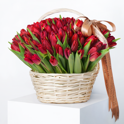 Luxury Red Tulips Basket