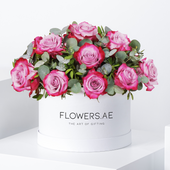 Valentine Purple Roses with greens Hatbox
