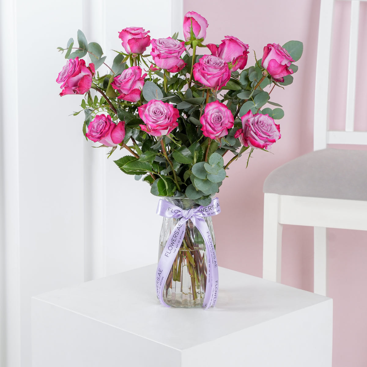 12 Purple Roses Vase