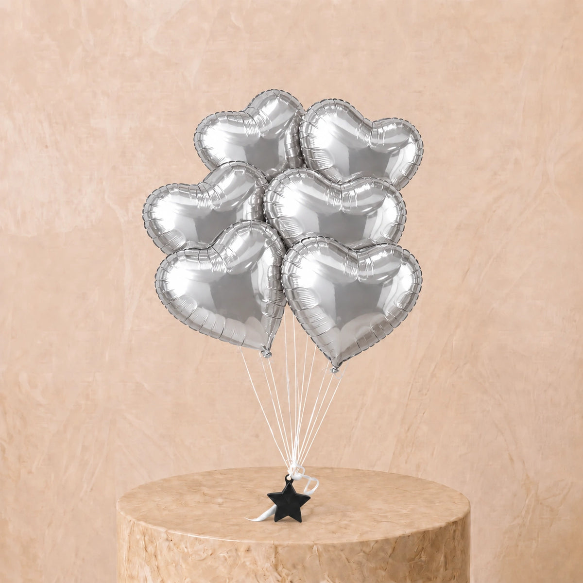 6 Silver Heart Balloon Set