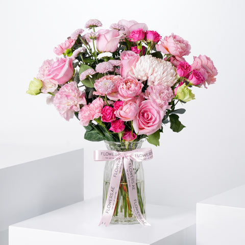 Birthday Pink Delight Glass Vase