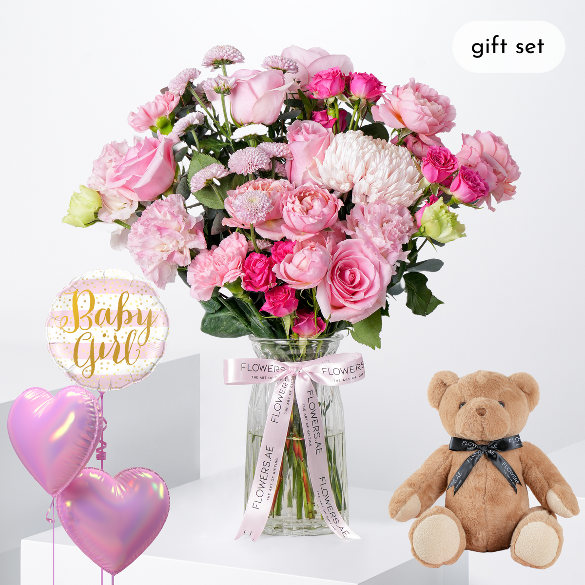 Baby Pink Delight Glass Vase (Gift Set)