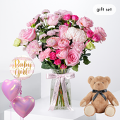 Baby Pink Delight Glass Vase (Gift Set)