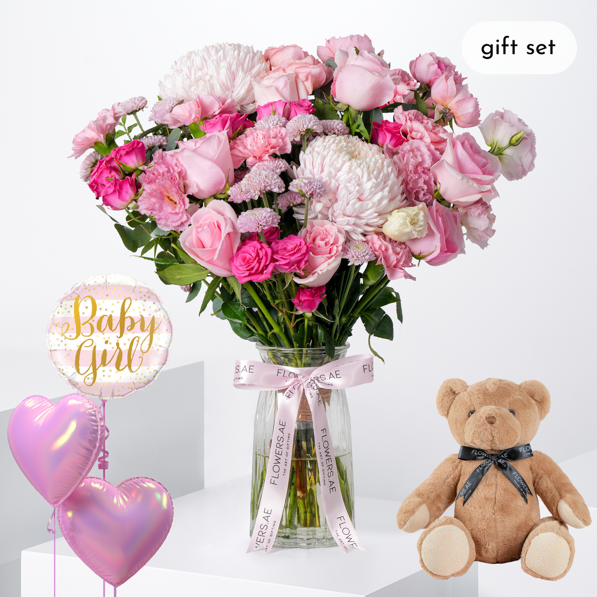 Baby Pink Delight Glass Vase (Gift Set)