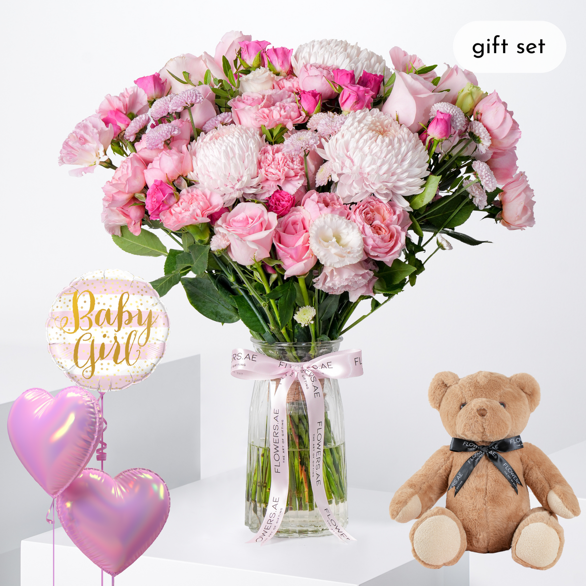 Baby Pink Delight Glass Vase (Gift Set)