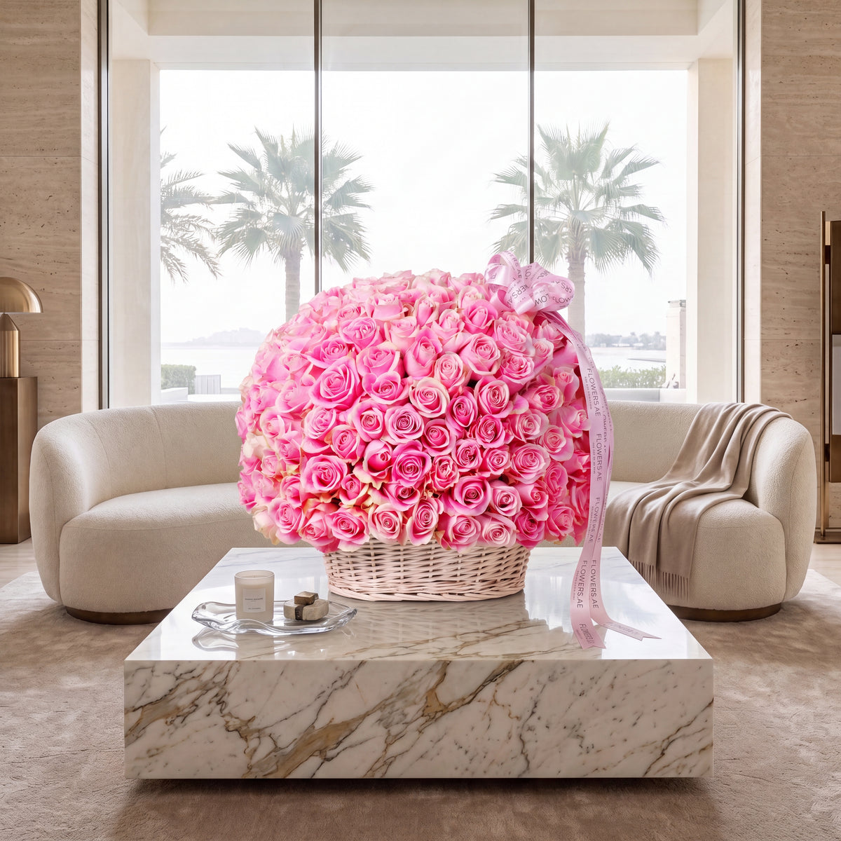 200 Pink Roses Basket