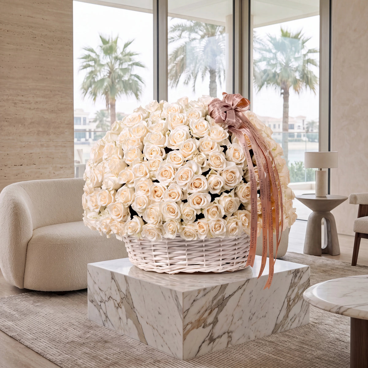 365 White Roses Basket