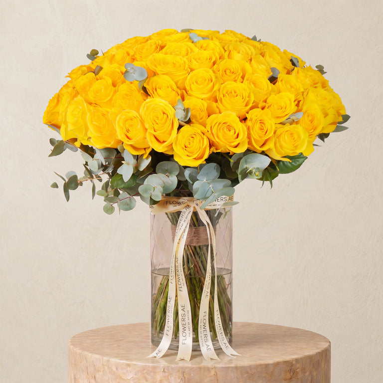 100 Yellow Roses Vase