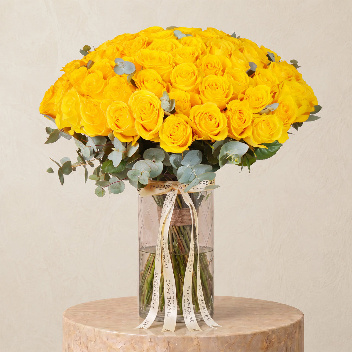 100 Yellow Roses Vase