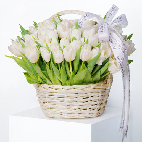 Luxury White Tulips Basket