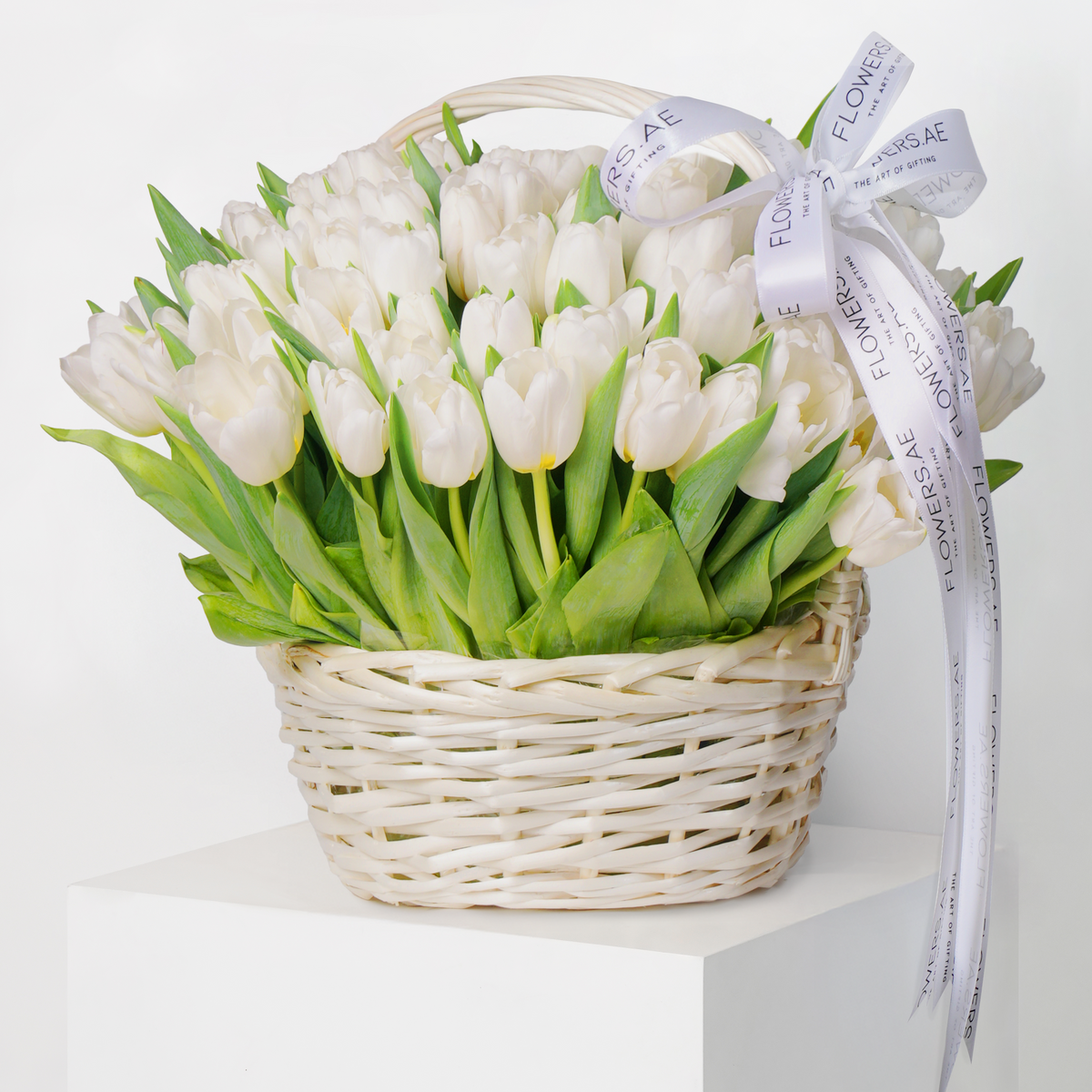 Luxury White Tulips Basket