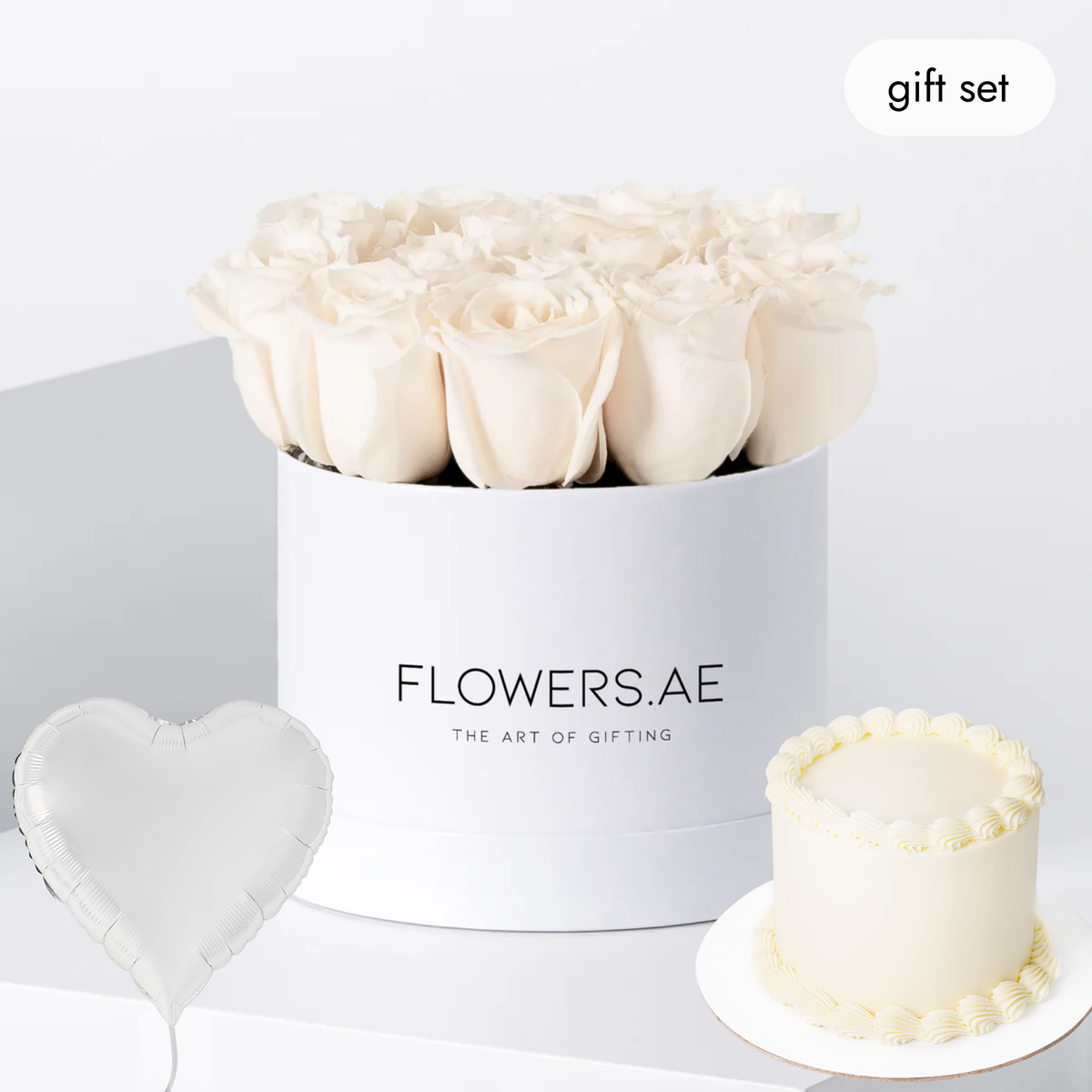 Birthday Petite White Roses (Cake Gift Set)