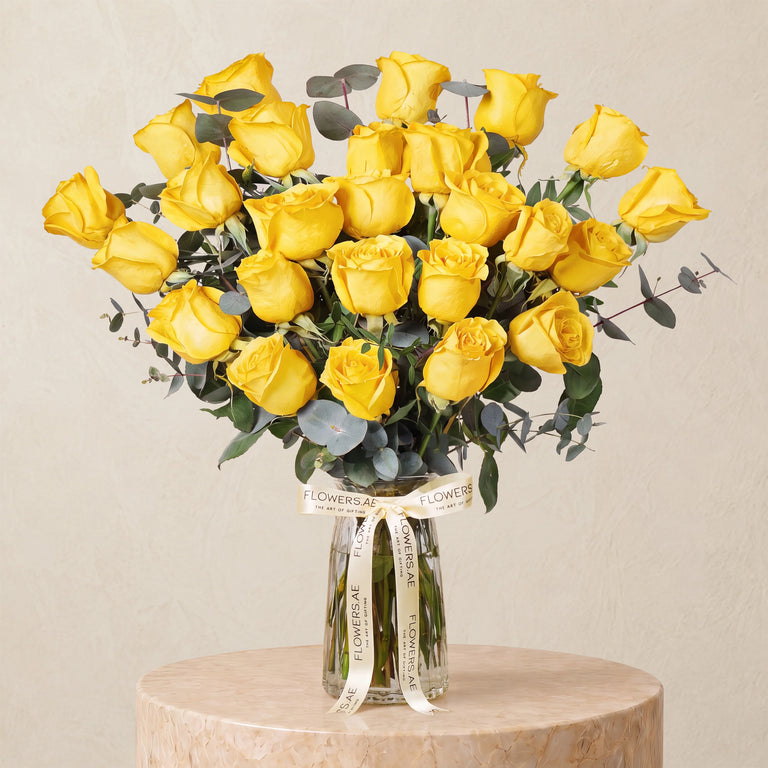 25 Yellow Roses Vase
