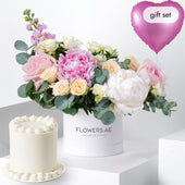 Petite Pastel Peony Hatbox (Cake Gift Set)
