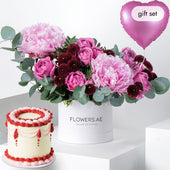Petite Mauve Peony Hatbox (Cake Gift Set)