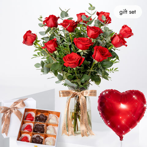 Anniversary 12 Red Roses Vase (Gift Set)