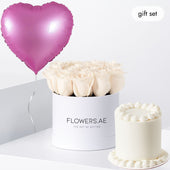 Petite White Roses Hatbox (Cake Gift Set)
