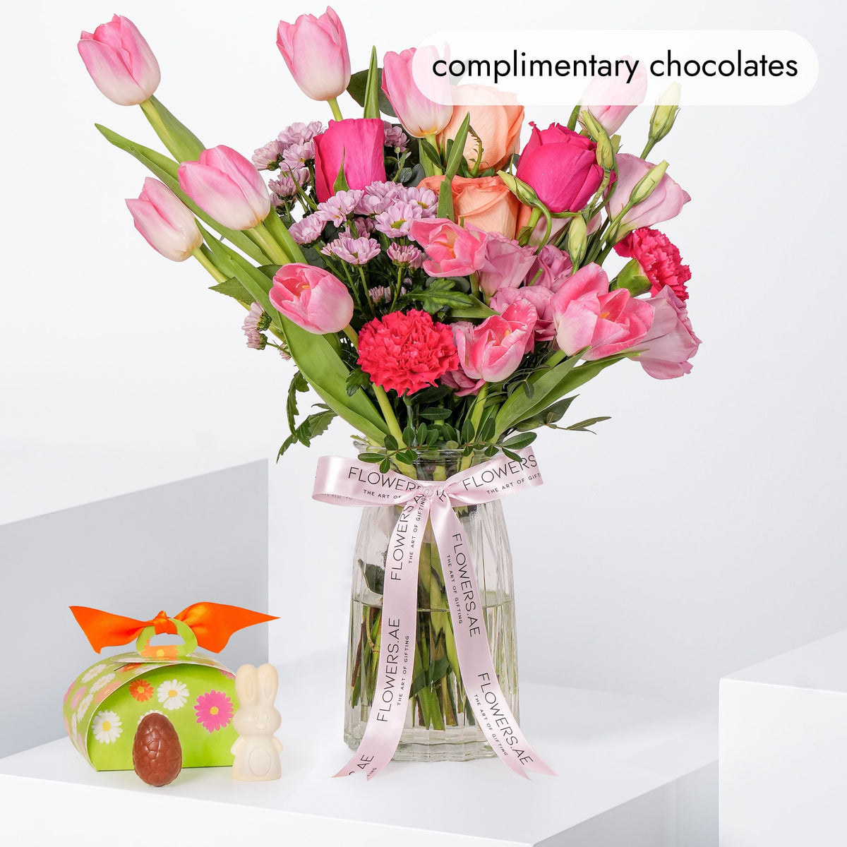Easter Vibrant Tulips Glass Vase