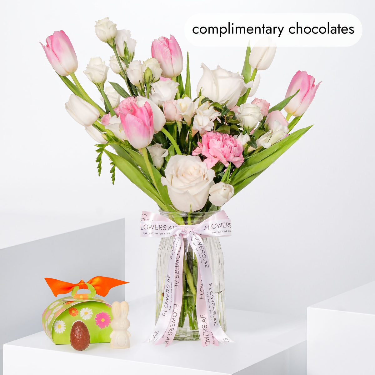 Easter Pastel Tulips Glass Vase