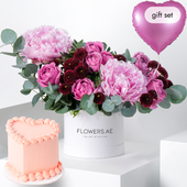 Petite Mauve Peony Hatbox (Cake Gift Set)