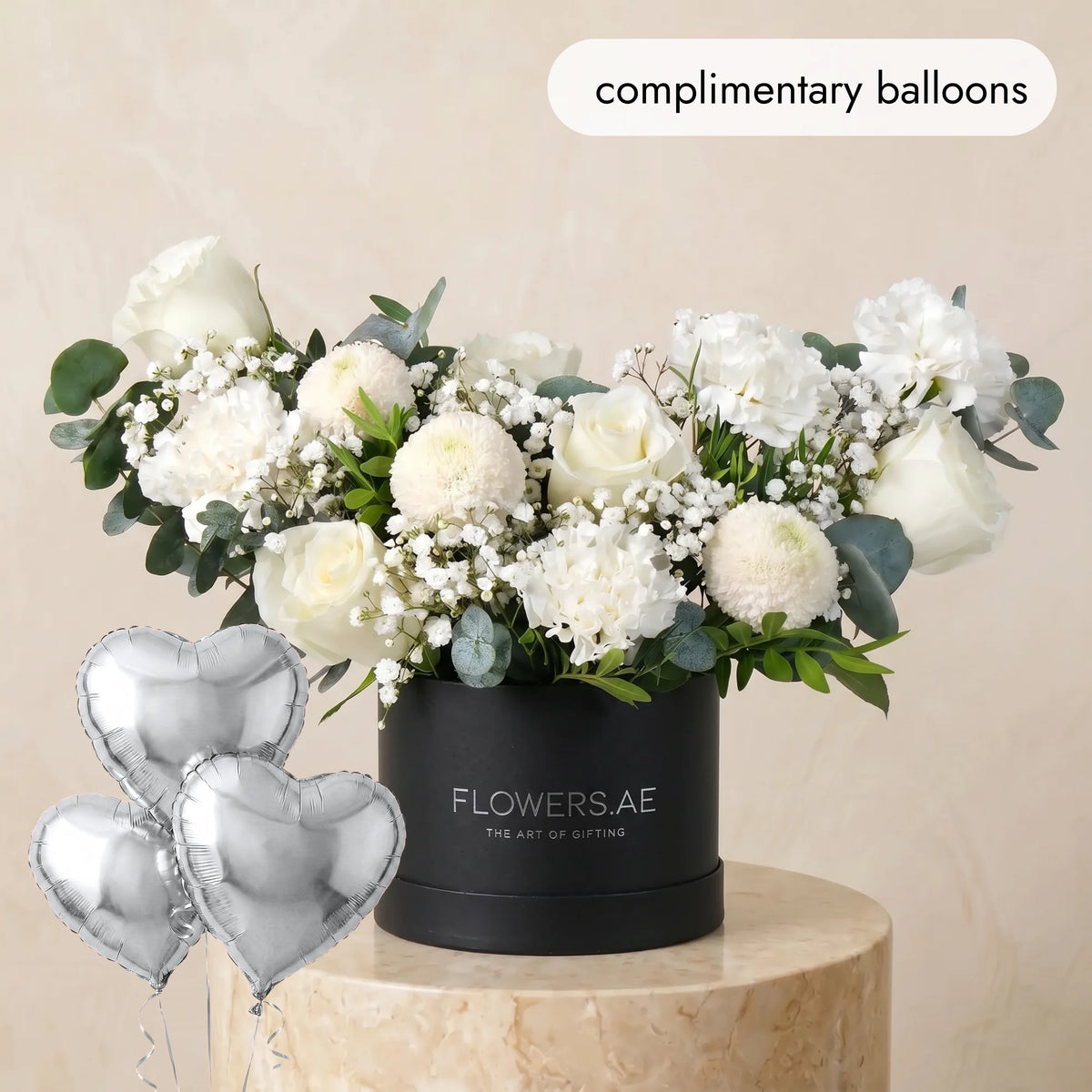 Petite Ivory Hatbox (Complimentary balloons)