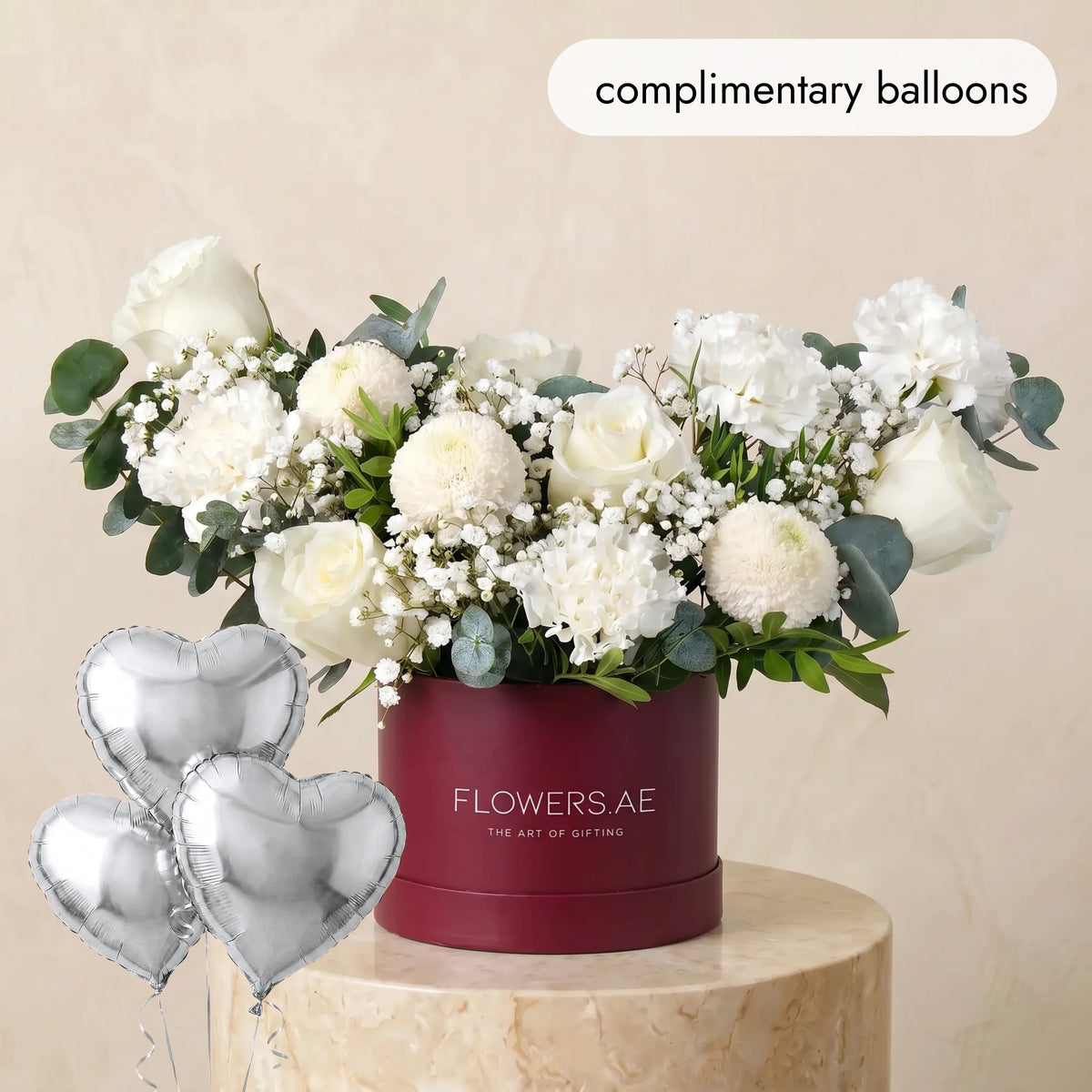 Petite Ivory Hatbox (Complimentary balloons)