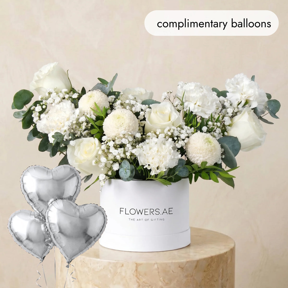 Petite Ivory Hatbox (Complimentary balloons)