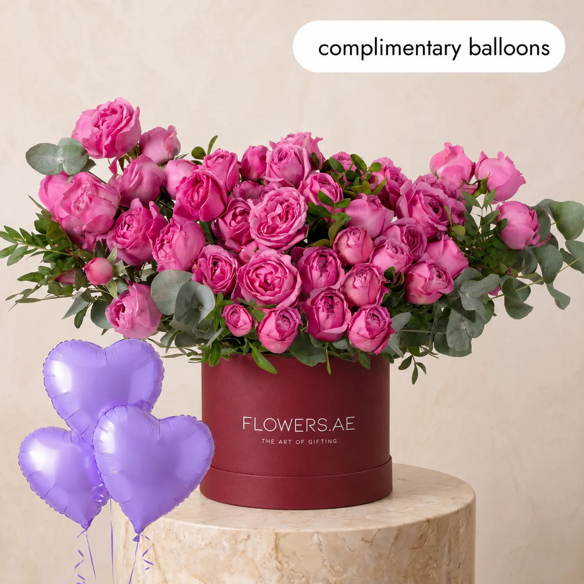 Petite Misty Bubbles Hatbox (Complimentary balloons)