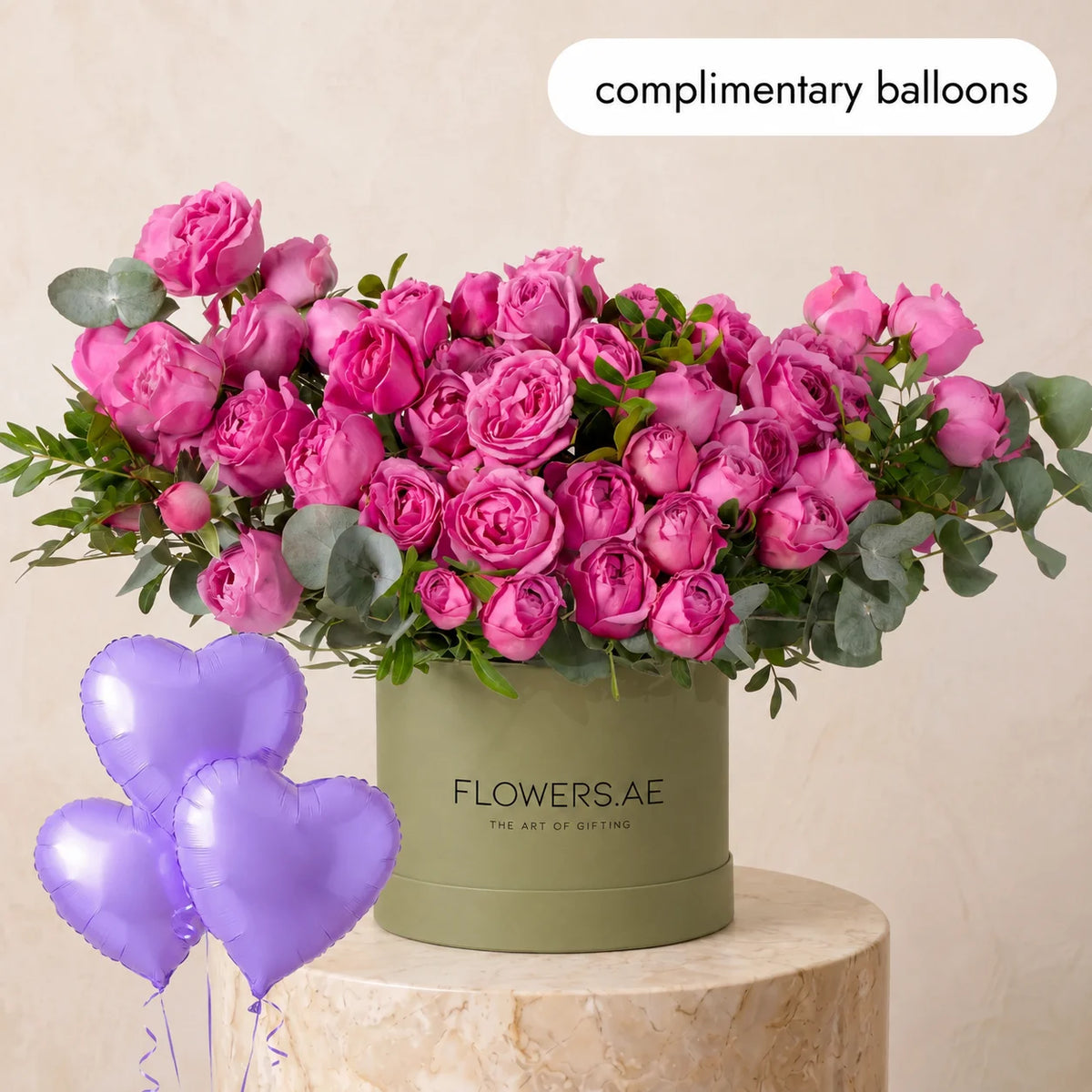 Petite Misty Bubbles Hatbox (Complimentary balloons)