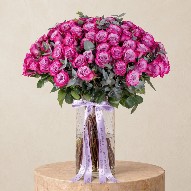 100 Purple Roses Vase
