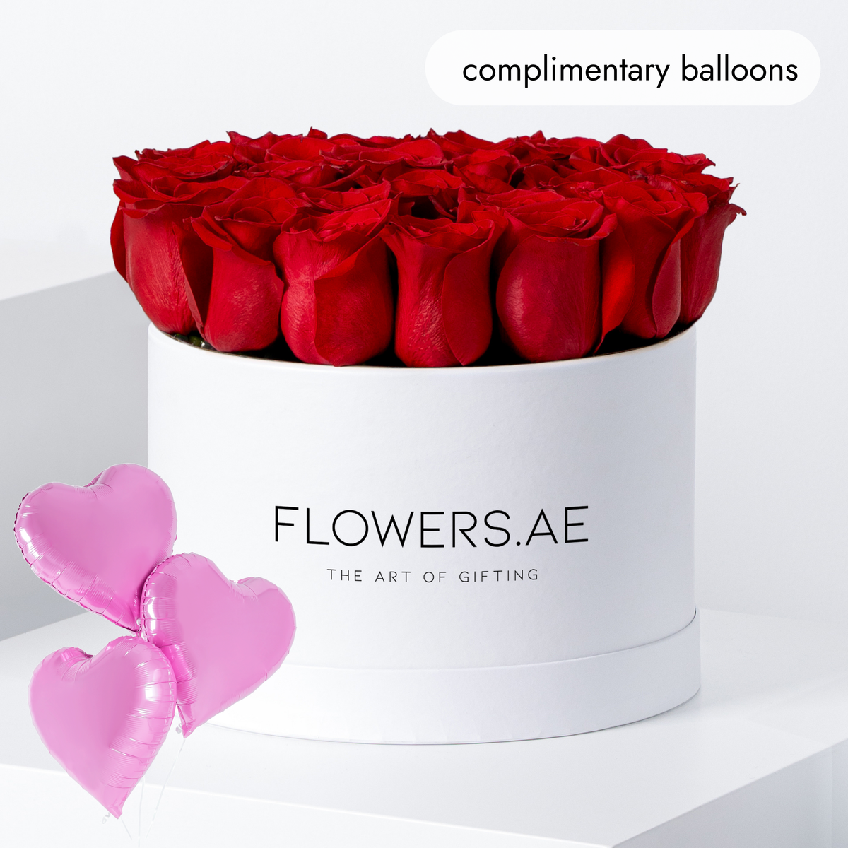 Red Roses Hatbox (Complimentary balloons)
