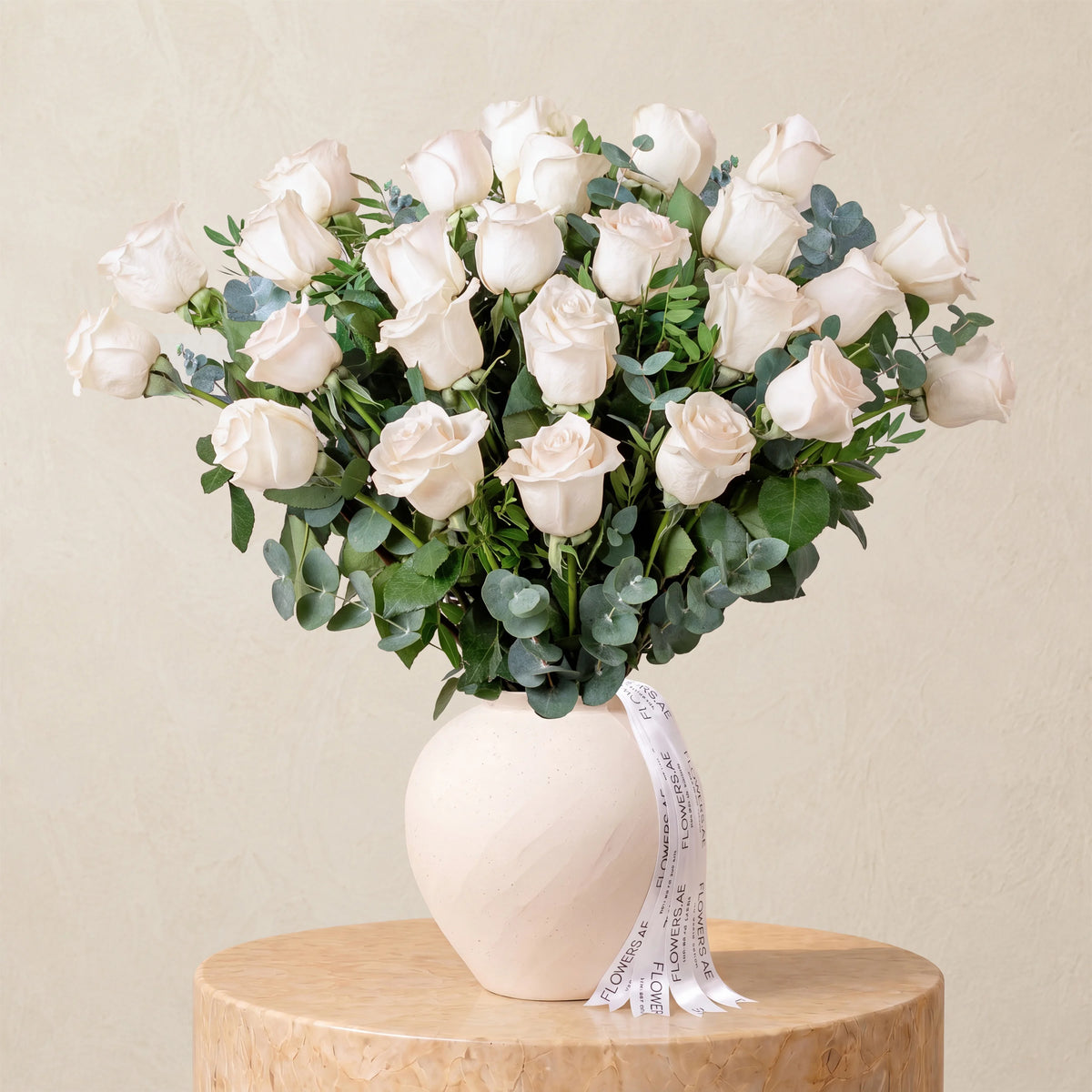 25 White Roses Vase