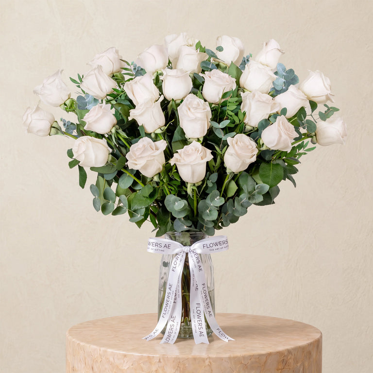 25 White Roses Vase